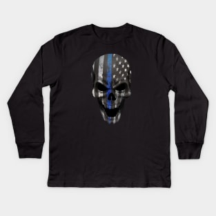 Blue line skull Kids Long Sleeve T-Shirt